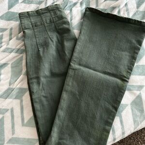 Free People Olive Green Wide-Leg Jeans